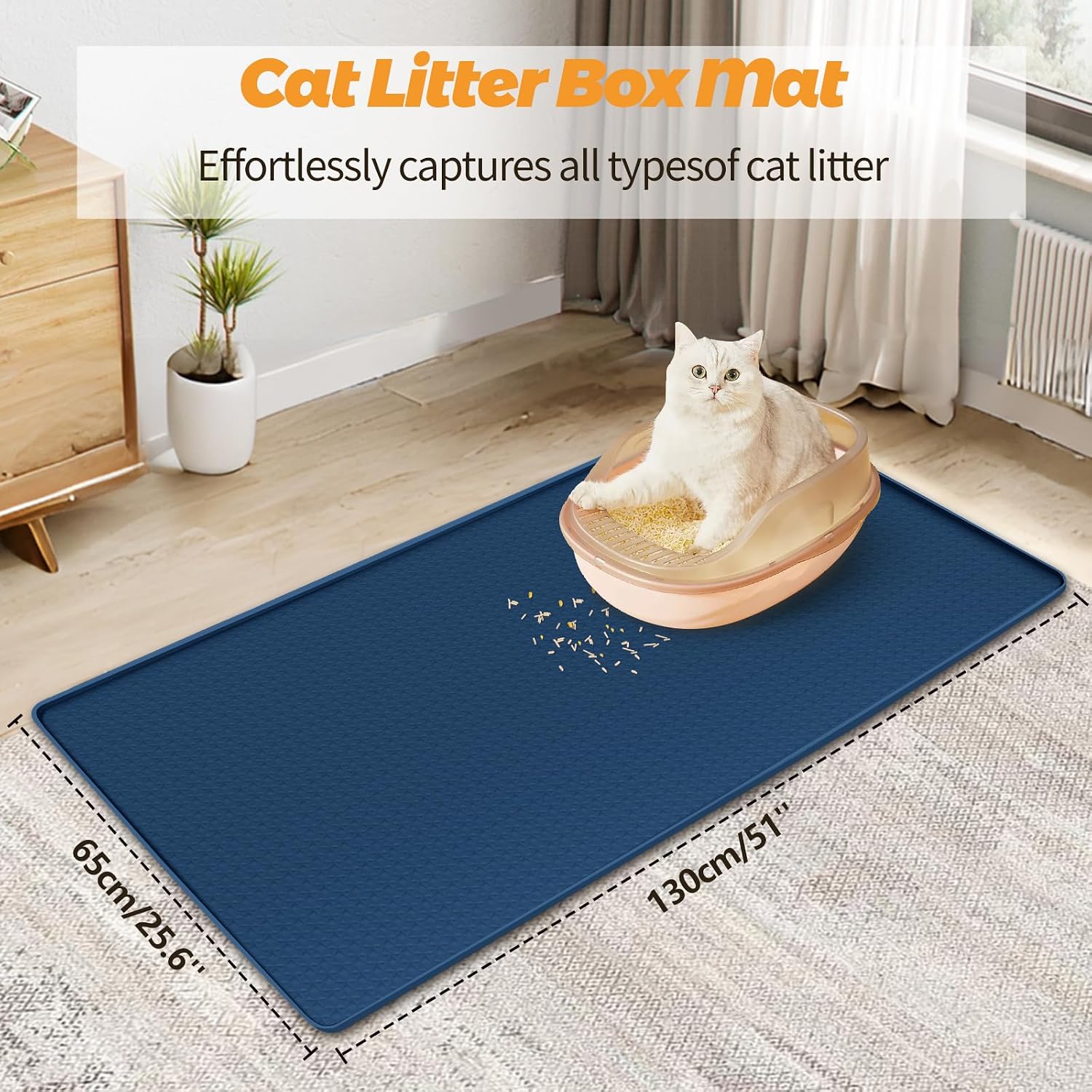 Detalle de Bartuke Cat Litter Mat XXL – Extra Large Silicone Mat with Edge, 51" x 26" (Navy Blue)