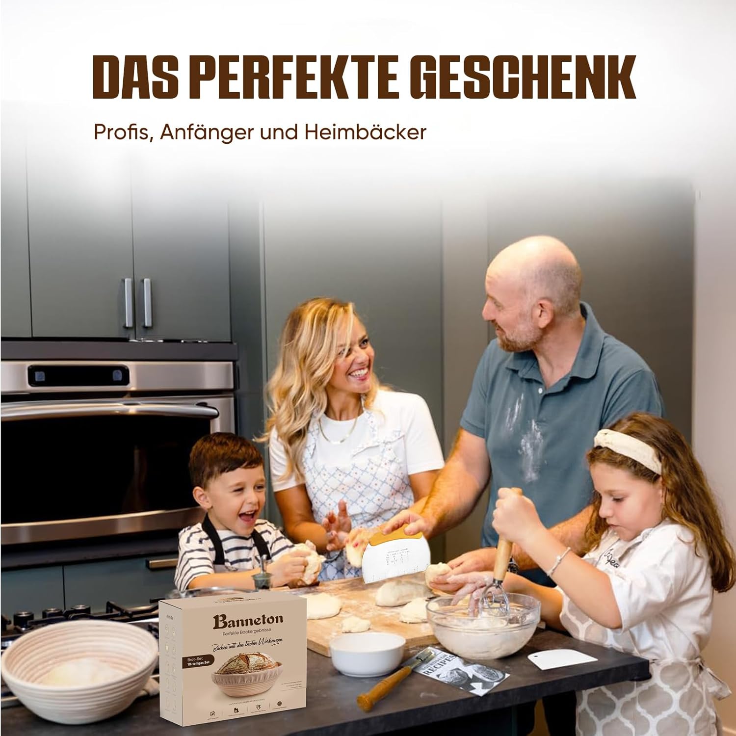 Thumbnail 5 de Kixiyou 10-teiliges Gärkorb Brot-Set (23 cm) – rundes Gärschwungrad-Set mit Backzubehör