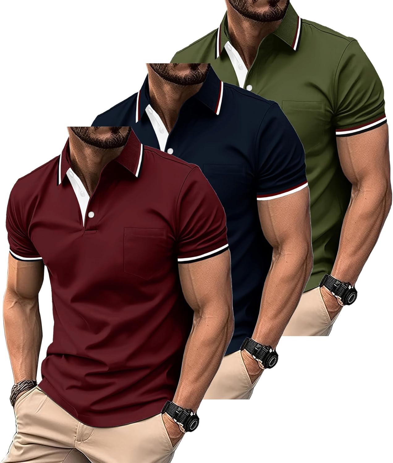 Thumbnail 5 de ZITY Polo Uomo Maniche Corte Pacco da 3 per Golf, Tennis ed Estate (magliette leggere e traspiranti)