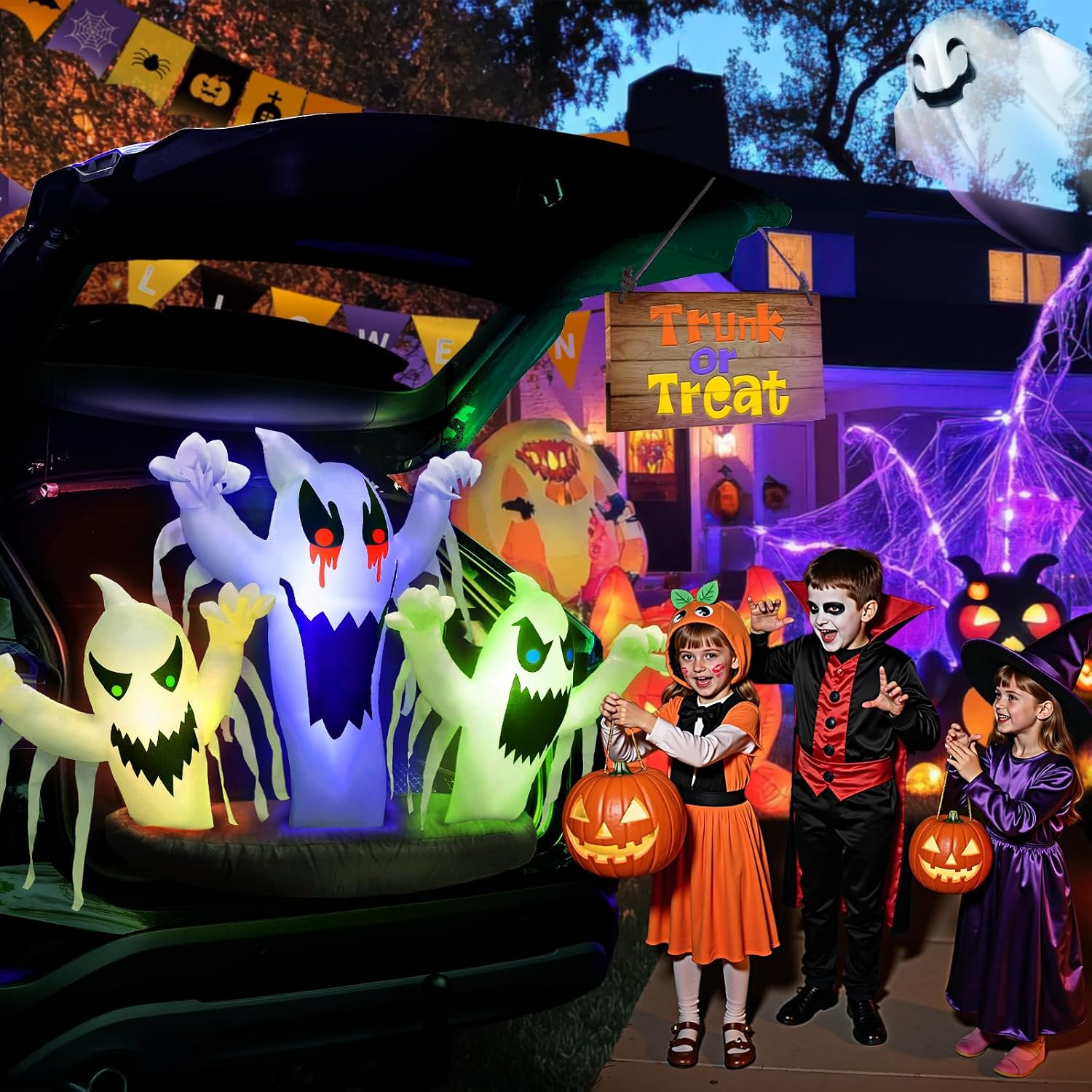 Detalle 2 de Dusor 11 5-ft Inflatable Ghost Halloween Decoration Kit with Color-Changing LEDs