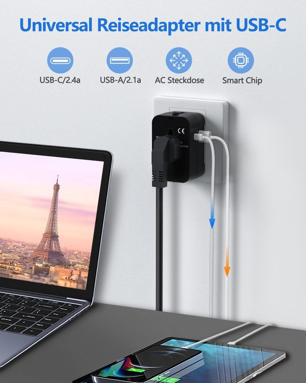 Detalle 2 de Reiseadapter Weltweit 1300 W 🔌