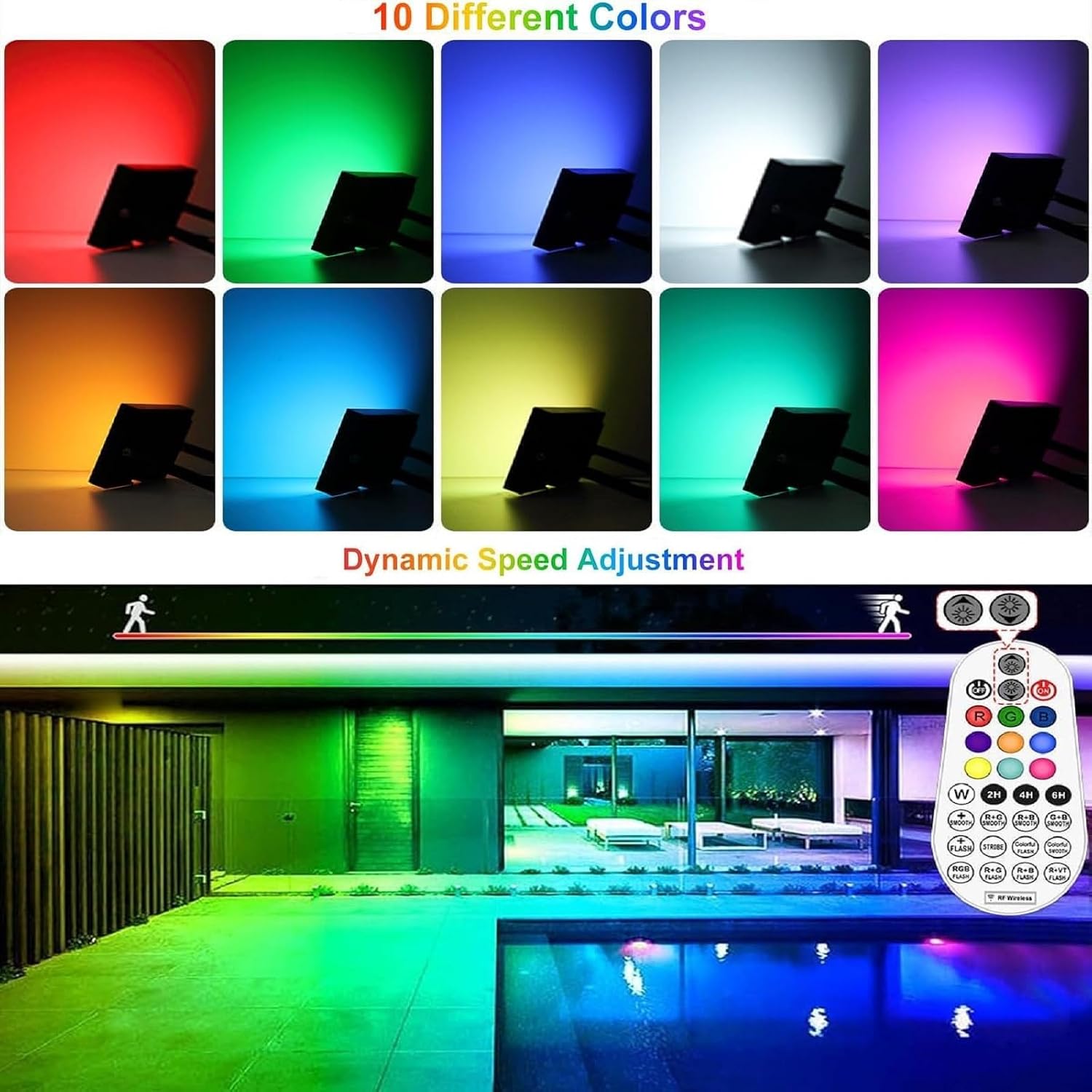 Detalle de MEIHUA RFLB035 reflektor LED RGB 35 W, IP66, pilot i timer