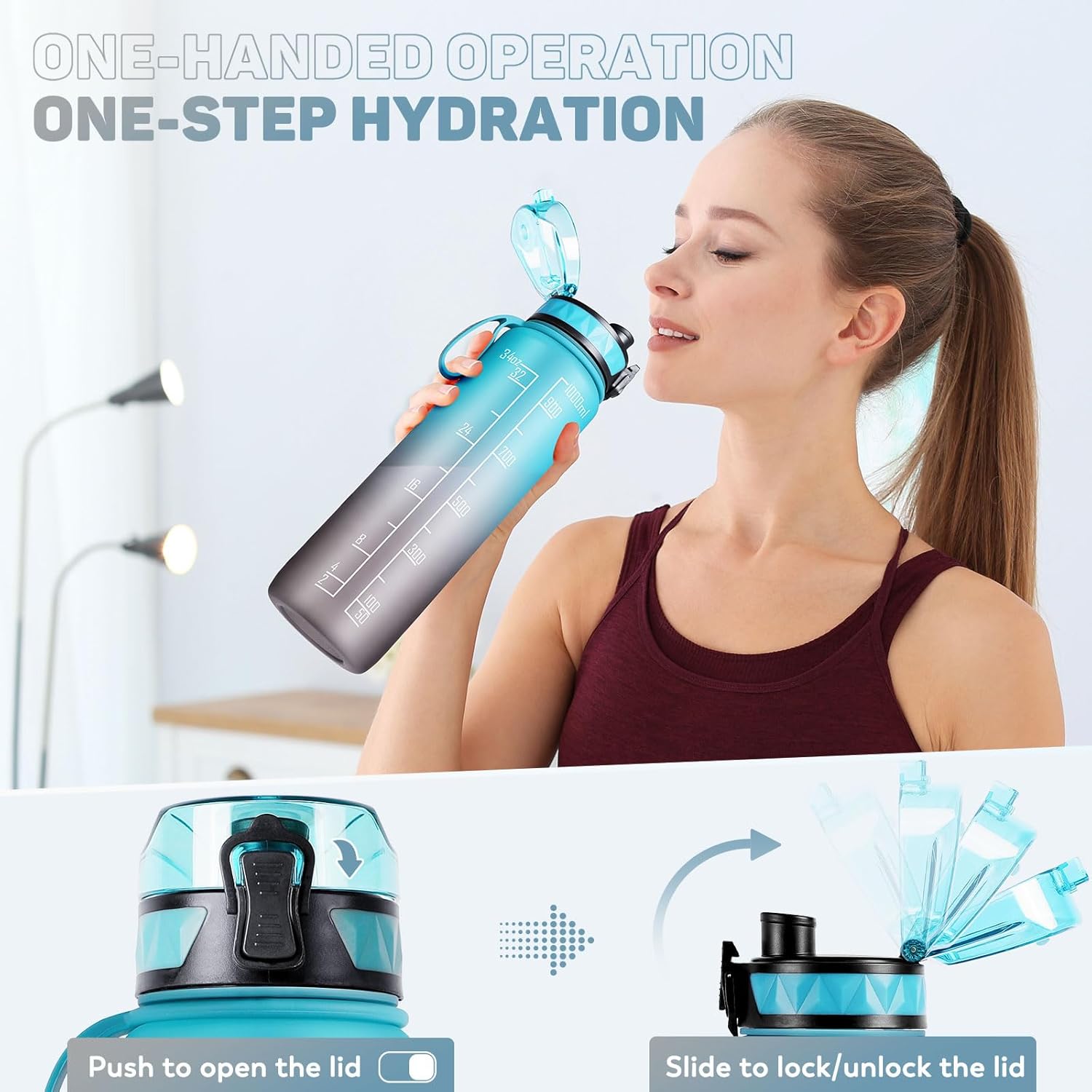 Thumbnail 3 de FULDENT Trinkflasche 1L Sport-Wasserflasche mit rutschfestem Gummi-Grip (BPA-frei) für Fahrrad, Outdoor, Schule & Gym