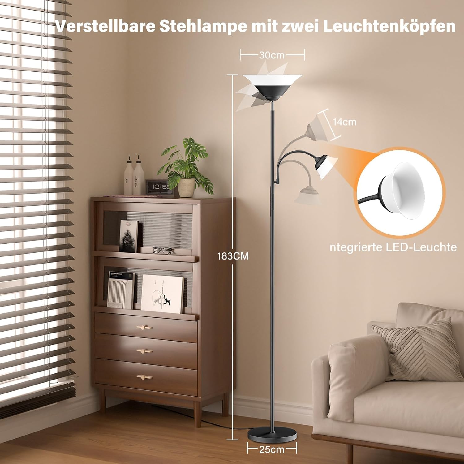 Thumbnail 5 de SIBRILLE Stehlampe Wohnzimmer 34W, 2100 lm LED dimmbar mit Fernbedienung & Touch, 3000K–6500K (schwarz)