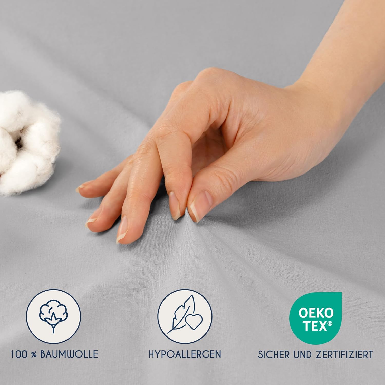Detalle de Dreamzie Premium Spannbettlaken 180x200 cm / 200x200 cm – 37 cm Seitenhöhe – 100% Jersey Baumwolle, OEKO-TEX Grau