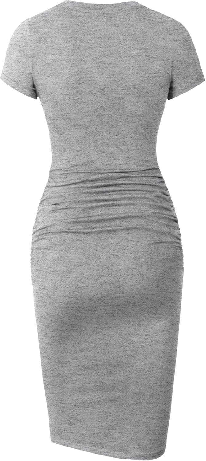 Detalle de Missufe Women's Short Sleeve Ruched Casual Sundress Midi Bodycon T Shirt Dress