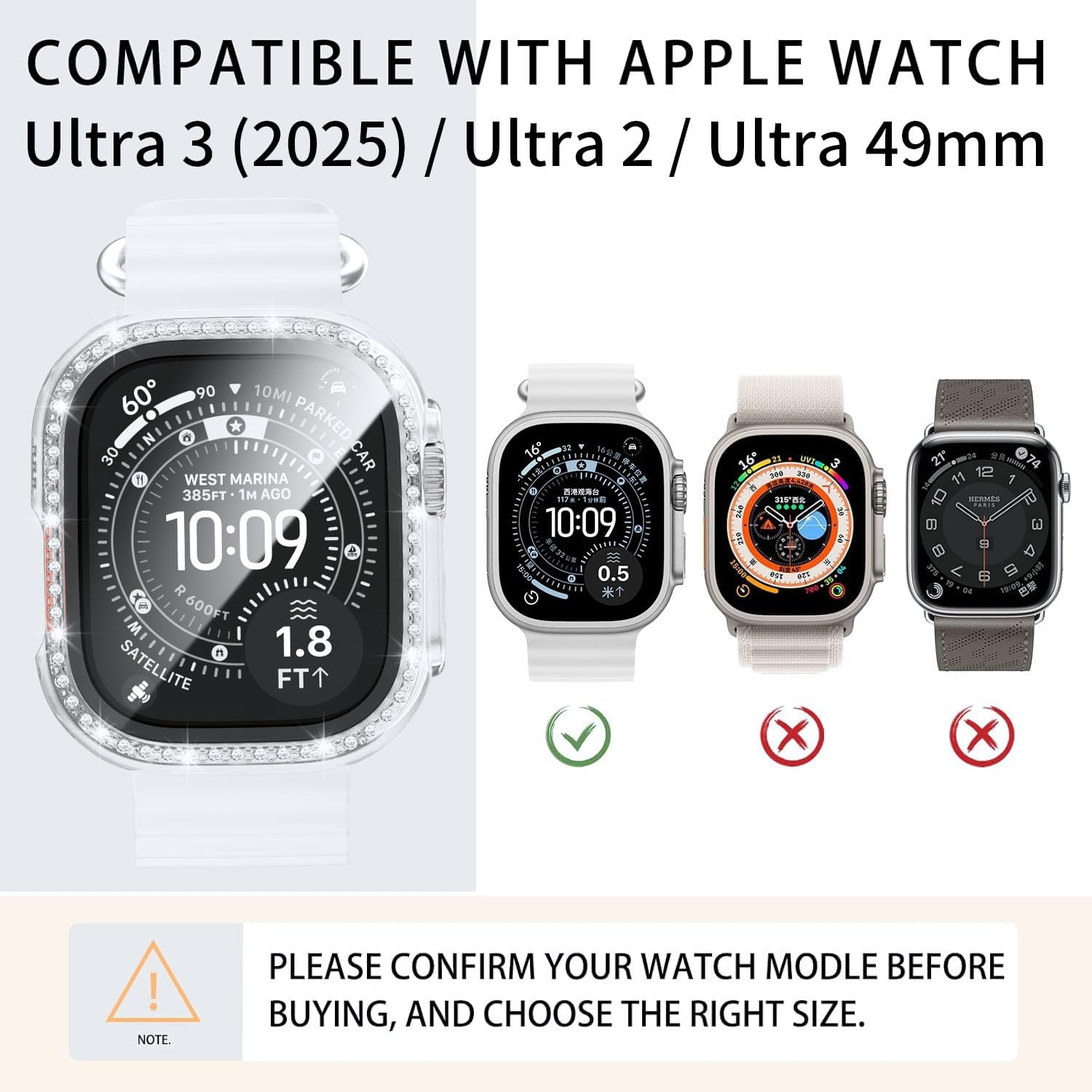 Detalle de 4 Pack Bling Case for Apple Watch Ultra 3 / Ultra 2 / Ultra 49mm – Diamond Rhinestone Protective Covers