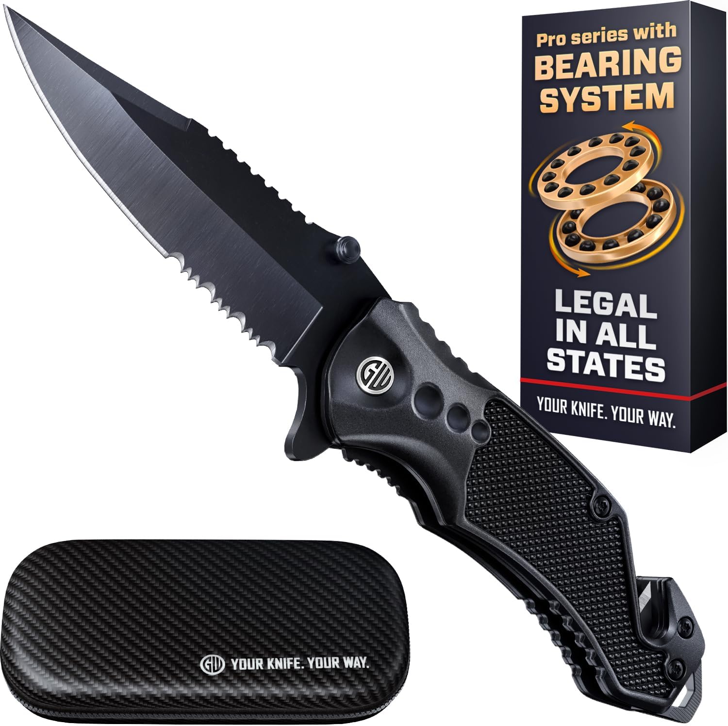 Detalle de GOOD WORKER Folding Pocket Knife, 2.95-Inch Serrated Blade