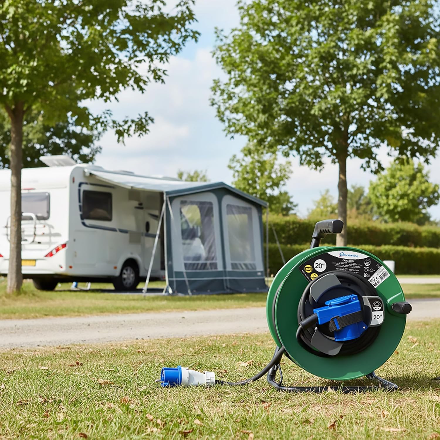 Thumbnail 2 de Electraline 49207 Prolunga con Avvolgicavo 20m: 2 prese industriali+Schuko, IP44, per camper e caravan