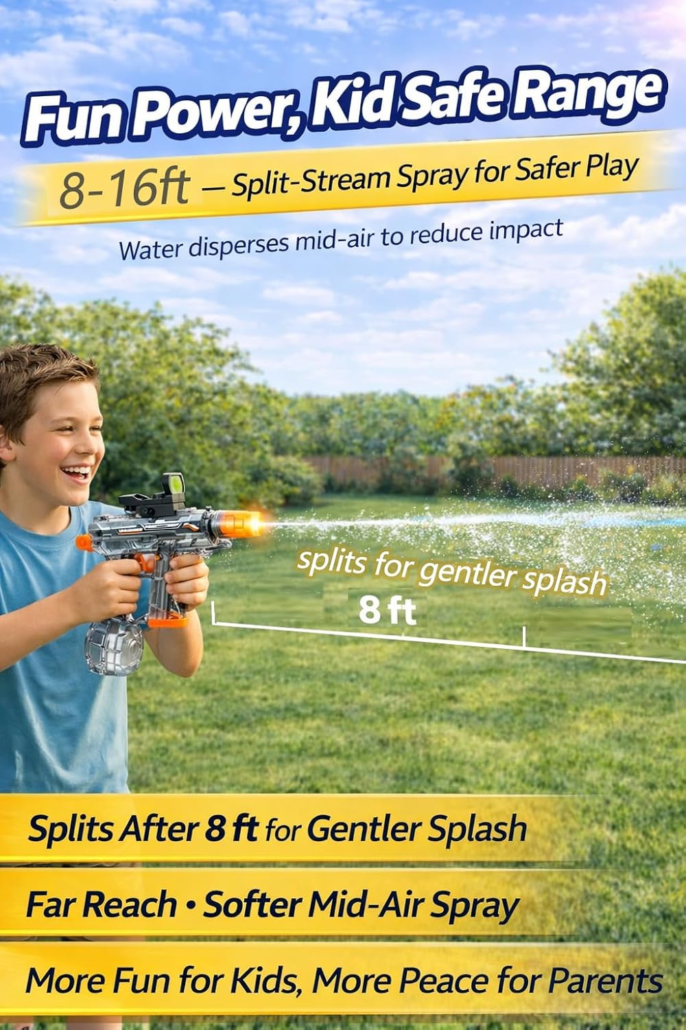 Thumbnail 2 de Kids Electric Water Gun (Automatic, Rechargeable) with LED Muzzle, 8–16 ft Range — Battery-Powered Outdoor Water Blaster for Ages 5–12