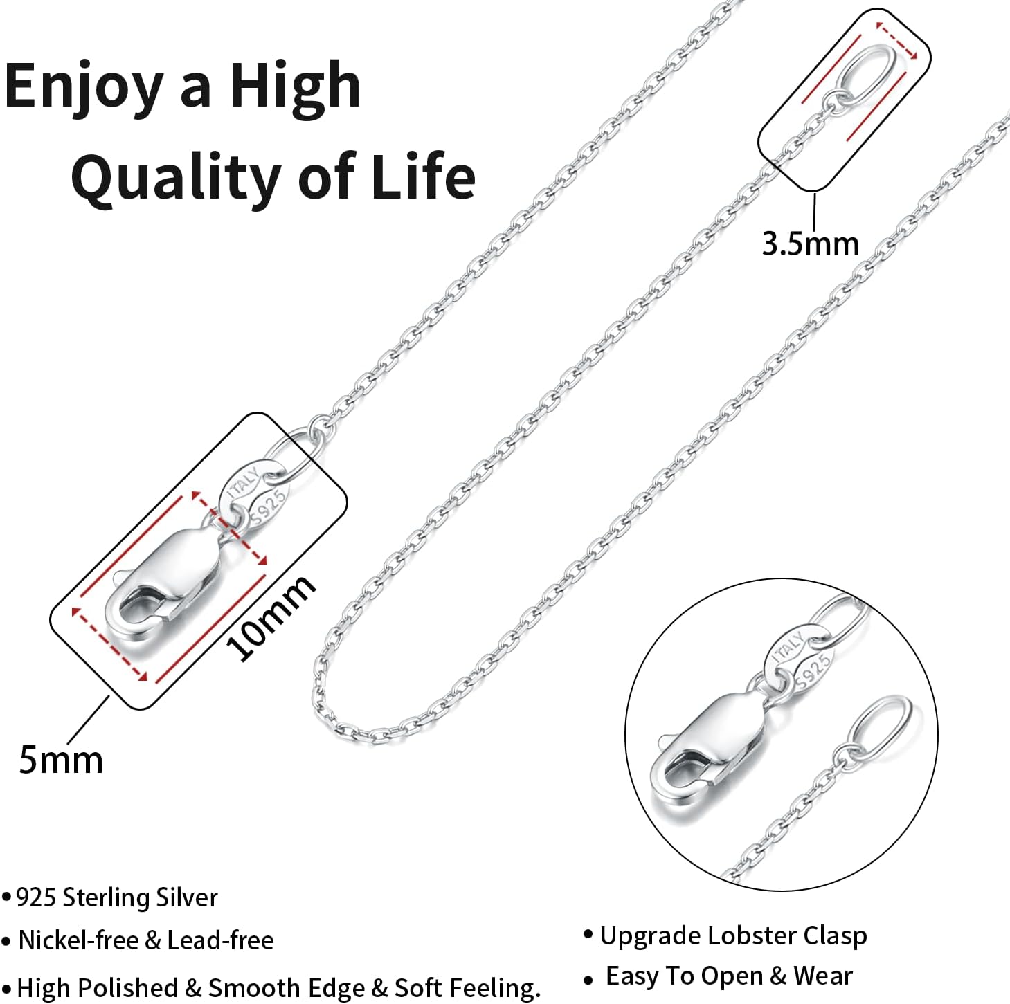 Detalle de Jewlpire 18k Gold Plated 925 Silver Chain Necklace for Women — 1.1mm, 14–24 Inches