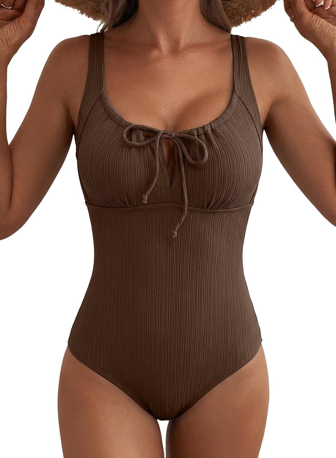 Detalle de Aleumdr Women's Textured One Piece Swimsuit with Tummy Control and Cutout Tie Knot