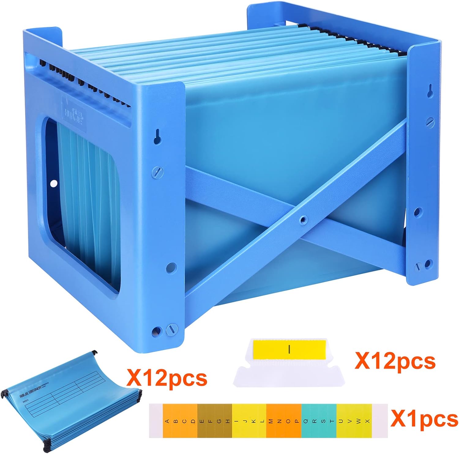 Thumbnail 6 de Lot de 12 dossiers suspendus Foolscap Srvnpioy en polypropylène bleu (format grand) avec onglets et inserts