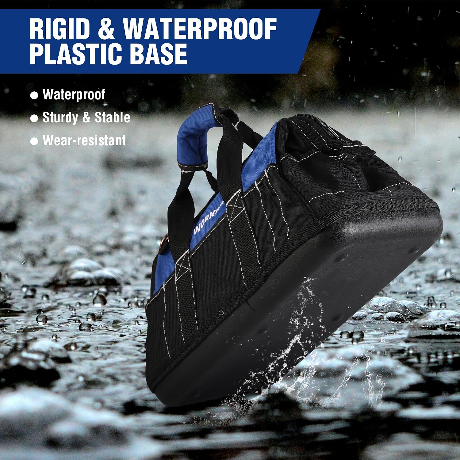 Detalle de WORKPRO 16-inch Heavy-Duty Tool Bag – 40 x 22 x 26 cm with Waterproof Base and Wide-Open Design