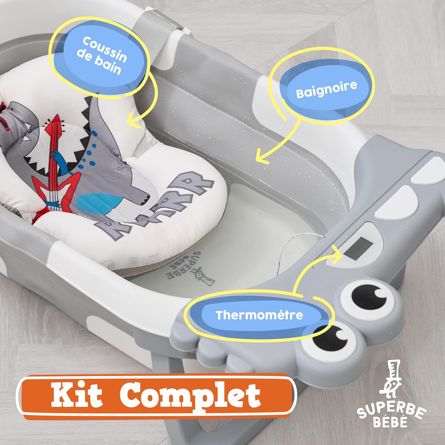 Thumbnail 2 de Baignoire Bébé Pliable XXL avec Coussin de Bain et Thermomètre Intégré – Siège de Bain sur Pieds pour Bébé, Idéale comme Cadeau Naissance