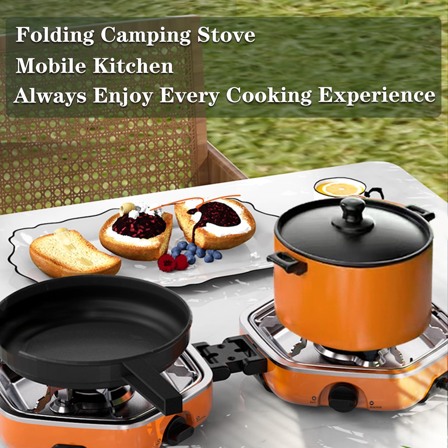 Thumbnail 1 de QSMYUYE 2 Burner Folding Camping Gas Stove with Piezo Ignition (Adjustable Burners)