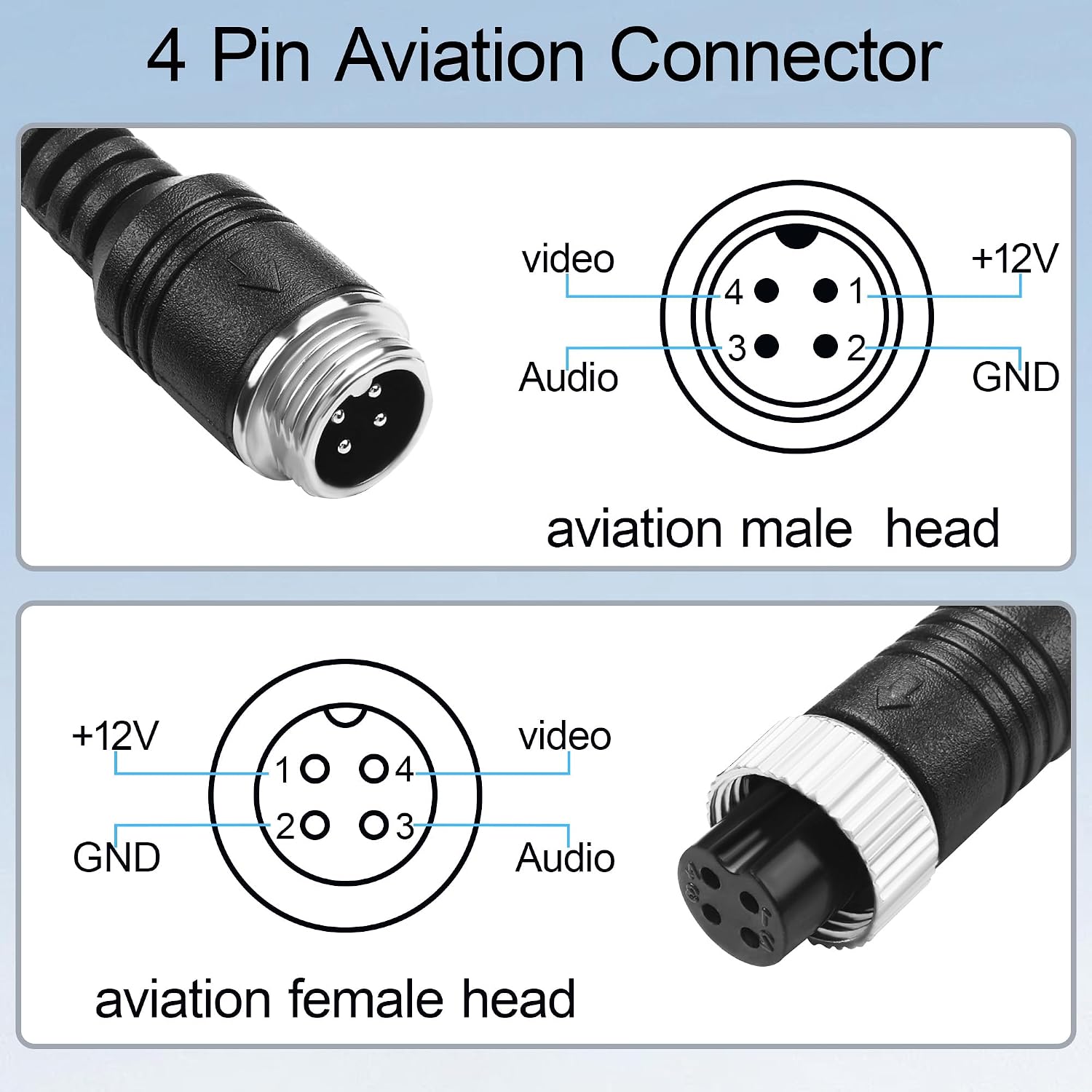 Detalle de TIENFOKOTA M12 4 Pin Aviation Extension Cable – 0.2m, 2-Pair Set for Vehicle Backup Camera and Monitor
