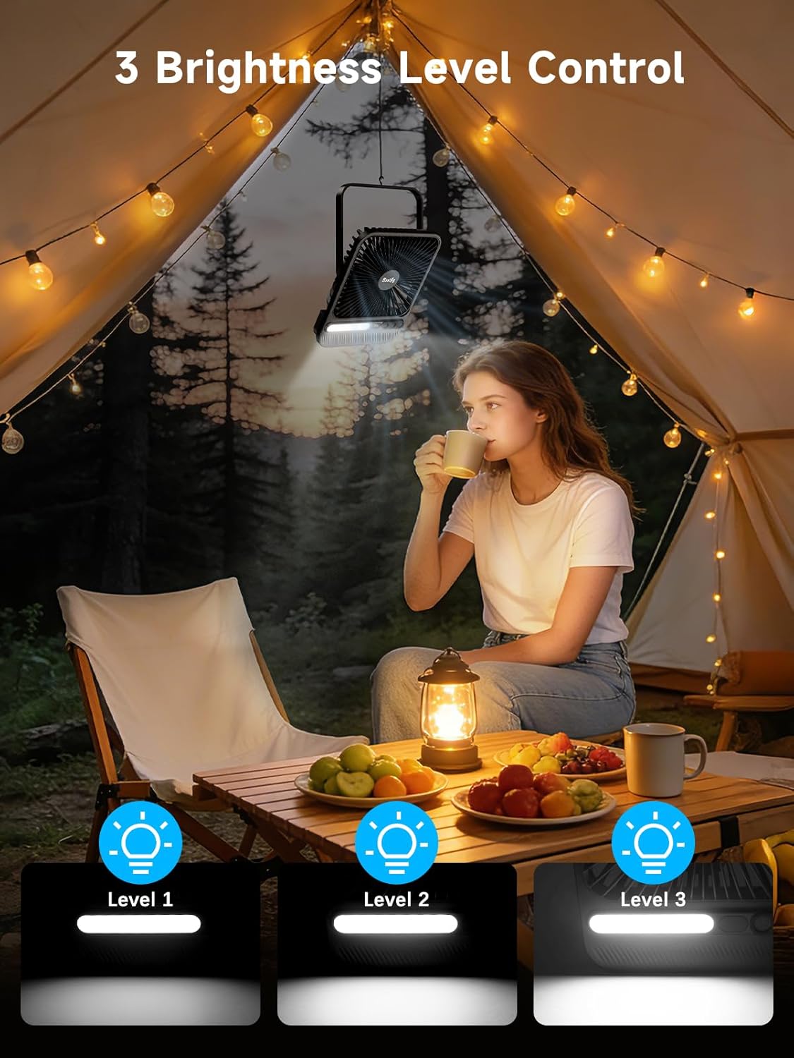Thumbnail 6 de Bistfy 10000mAh Camping Ventilator – Ultradünn, 2-in-1 Tischventilator mit Lampe und Akku, 28 Std. Laufzeit