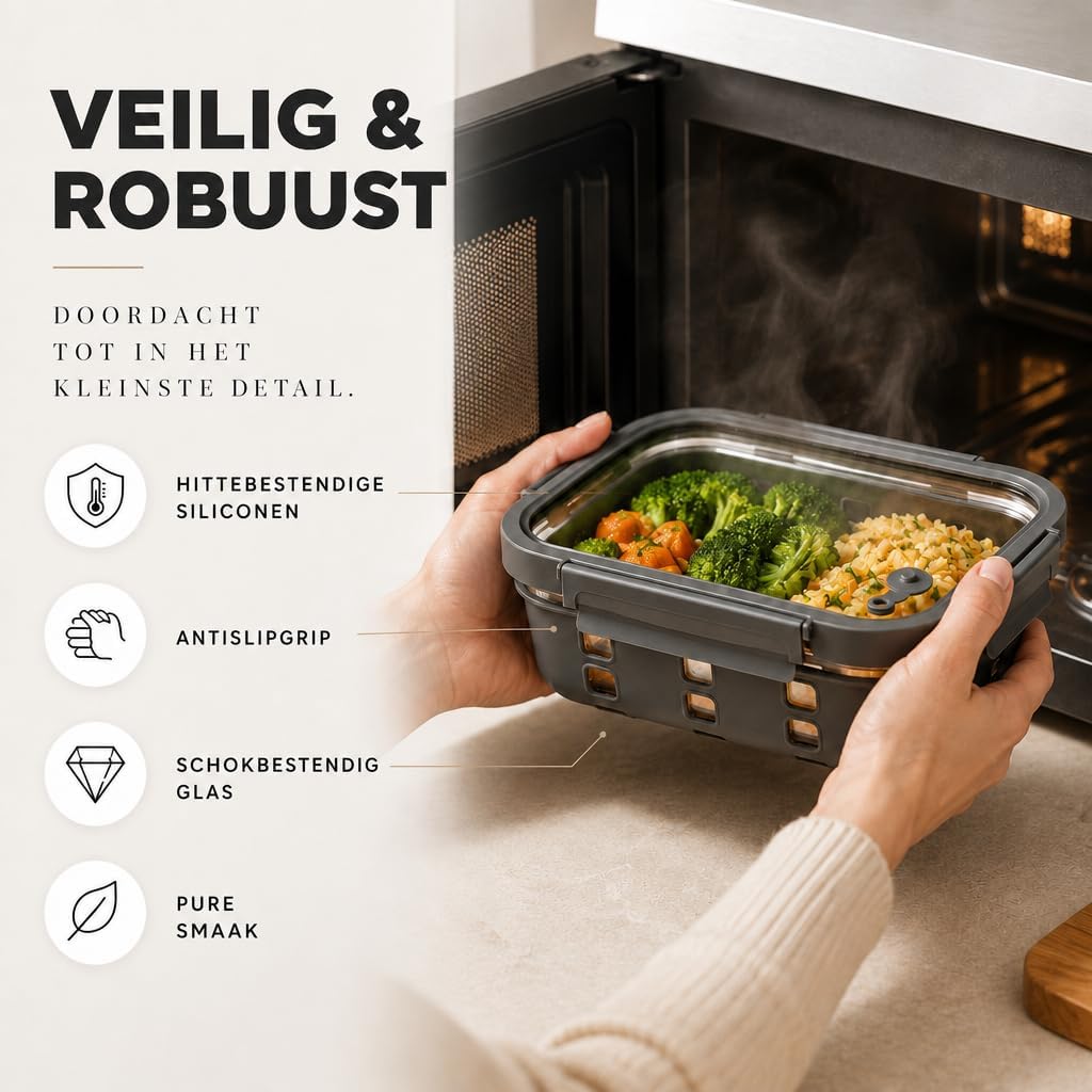 Thumbnail 6 de Dalena Home mealprep-bakjes van borosilicaatglas, 3 × 1020 ml met glazen deksel