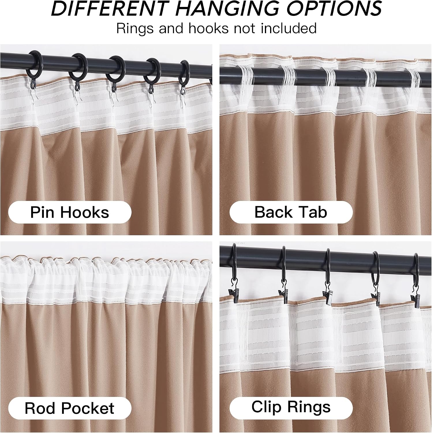 Thumbnail 4 de RYB HOME RYBUSCPP5SD2-1L-2024 Velvet Curtains, Blush, 96-Inch, Room Darkening