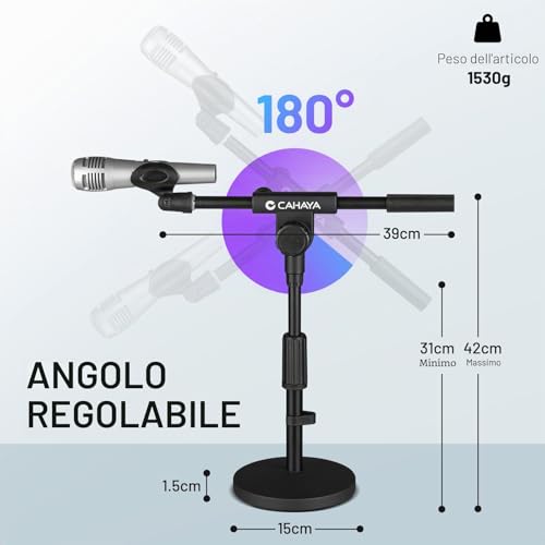 Detalle de CAHAYA Supporto per Microfono da Tavolo CY0360: 2-in-1, design stabile e braccio telescopico regolabile