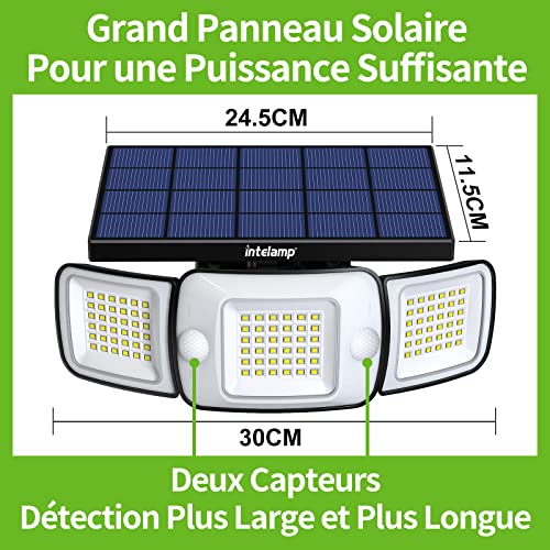 Detalle de intelamp Lampe Solaire Extérieure avec Double Capteur – éclairage jusqu’à 270° et détection sur deux axes