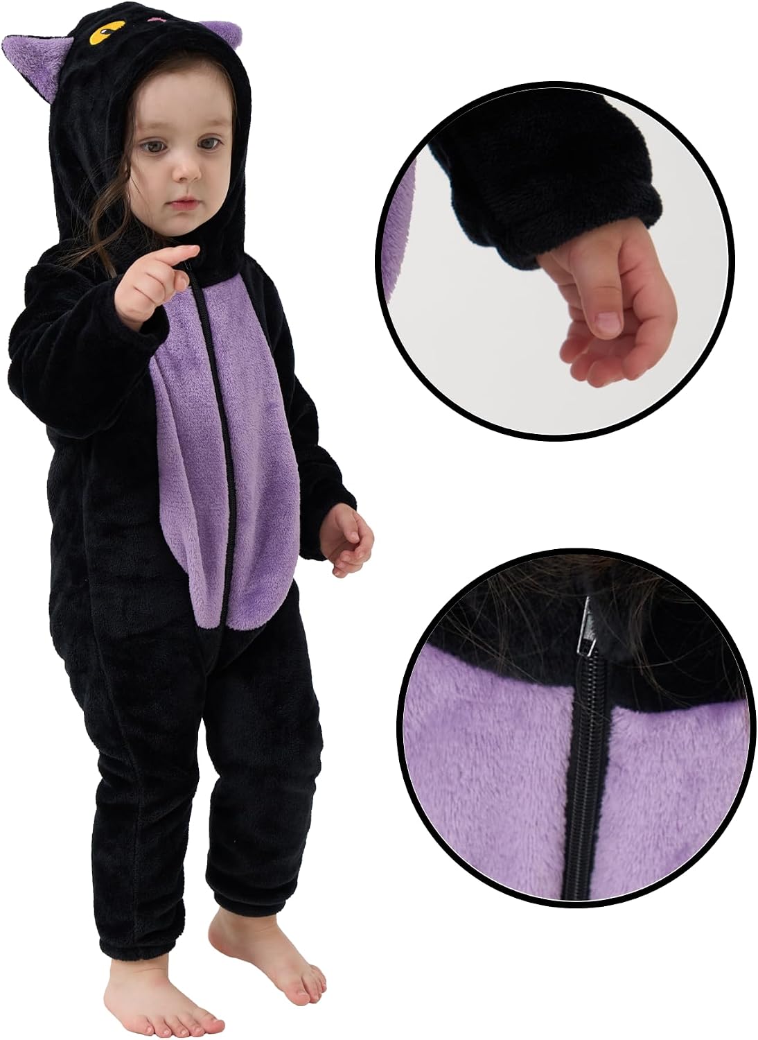 Detalle 2 de LONULAIN Unisex Baby Animal Costume Pajamas, Flannel Hooded Romper