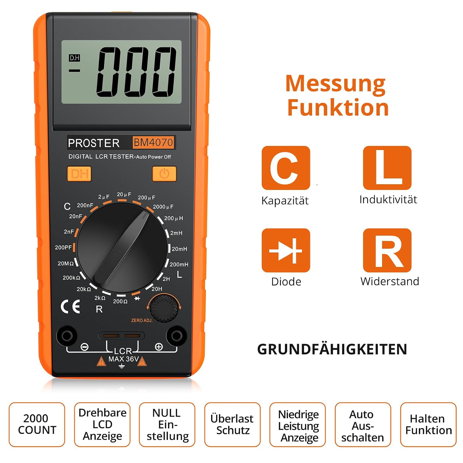 Detalle de Proster LCR-Messgerät LCR-Multimeter Tester – Präzise Messung von Kapazität, Widerstand und Induktivität (Rot)