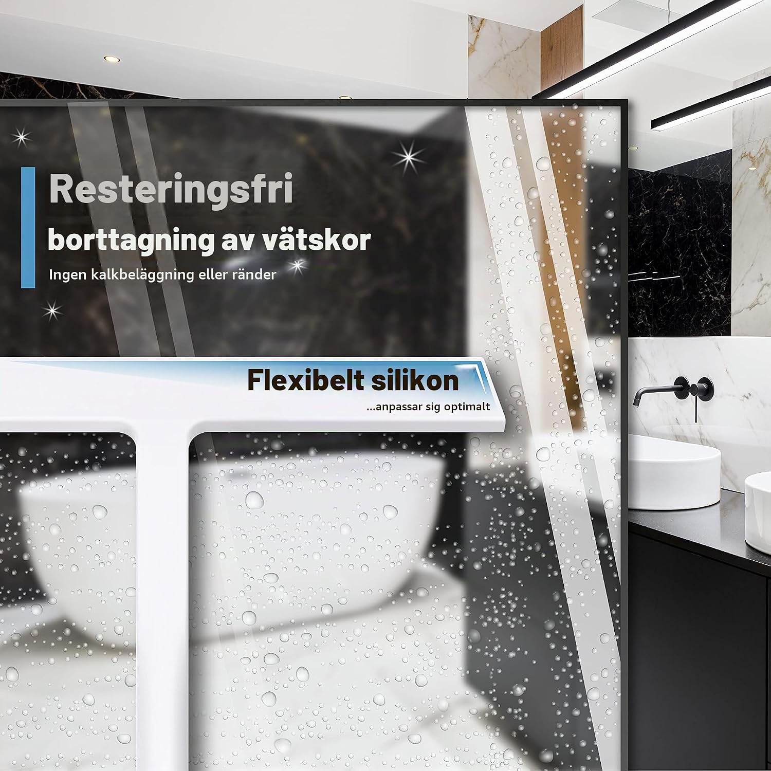 Detalle de virea duschskrapa 23 cm – vit silikon med kärna av rostfritt stål