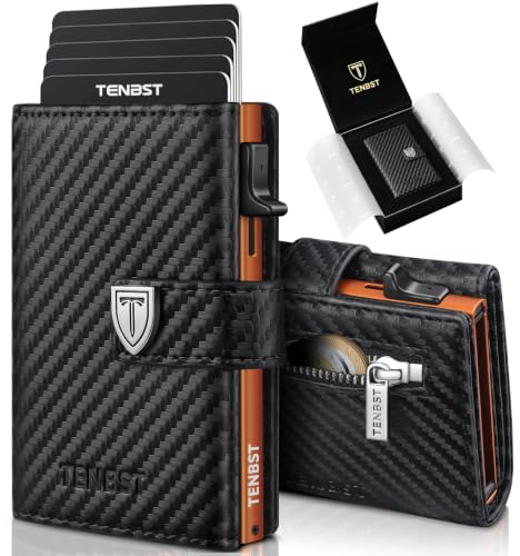 Detalle de TENBST Portefeuille homme ultra-fin en microfibre, blocage RFID, noir et orange