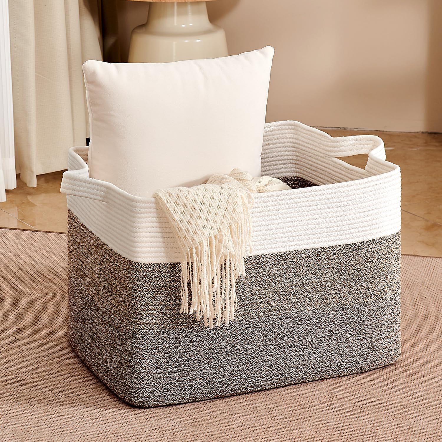 Detalle 2 de CLHMILY&Z Square Cotton Rope Storage Basket 110L