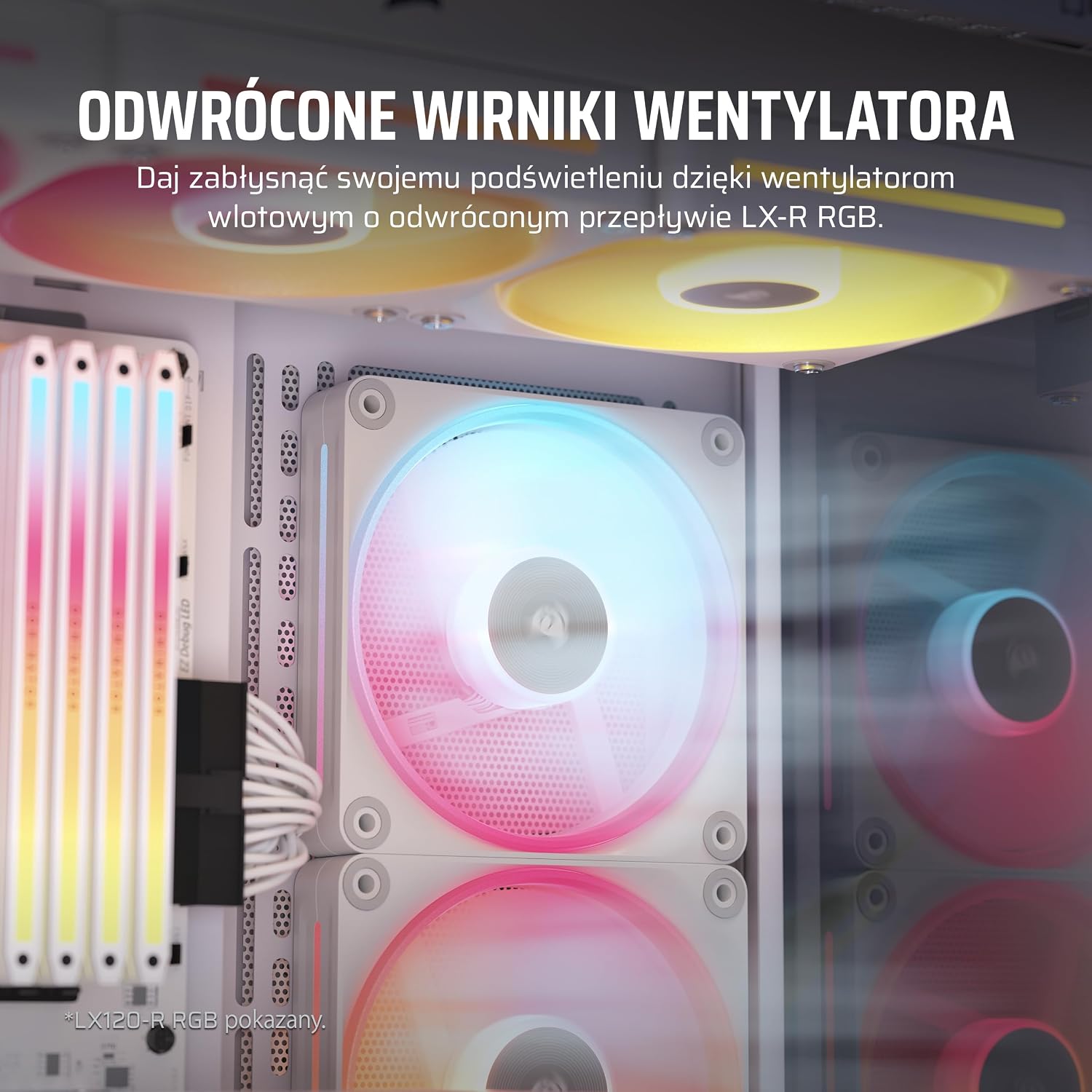 Detalle de CORSAIR iCUE LINK LX140-R CO-9051056-WW – wentylatory 140 mm PWM RGB, odwrócony przepływ, 2 szt.