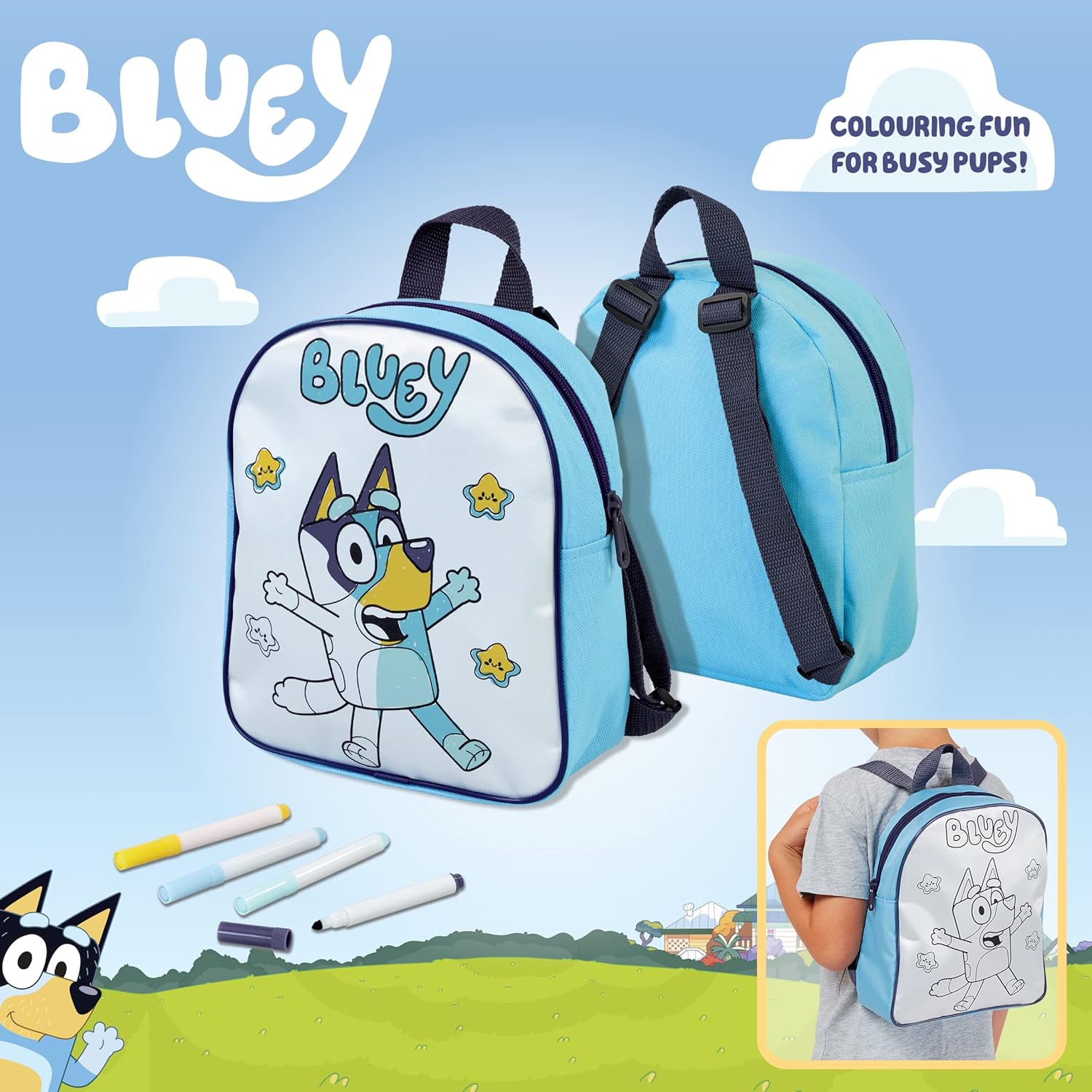 Detalle 2 de Bluey Colour and Carry Backpack (includes 4 colouring pens) for ages 3+