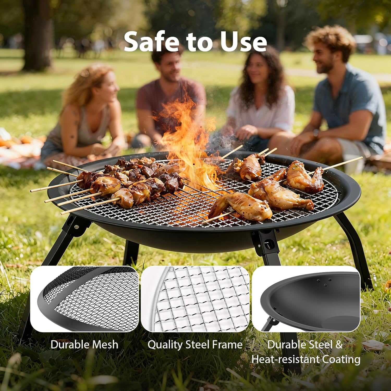 Thumbnail 4 de INCIKITI Foldable Portable Camping Fire Pit with Charcoal Grate, Grilling Grid and Spark Guard