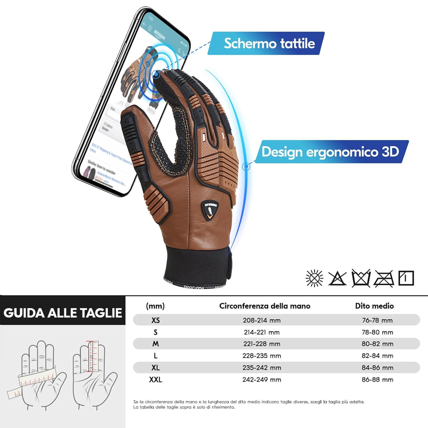 Thumbnail 5 de Vgo... Guanti da lavoro antitaglio con protezione da vibrazioni e touchscreen (EN388 C, ANSI A3) — 1 paio, marrone