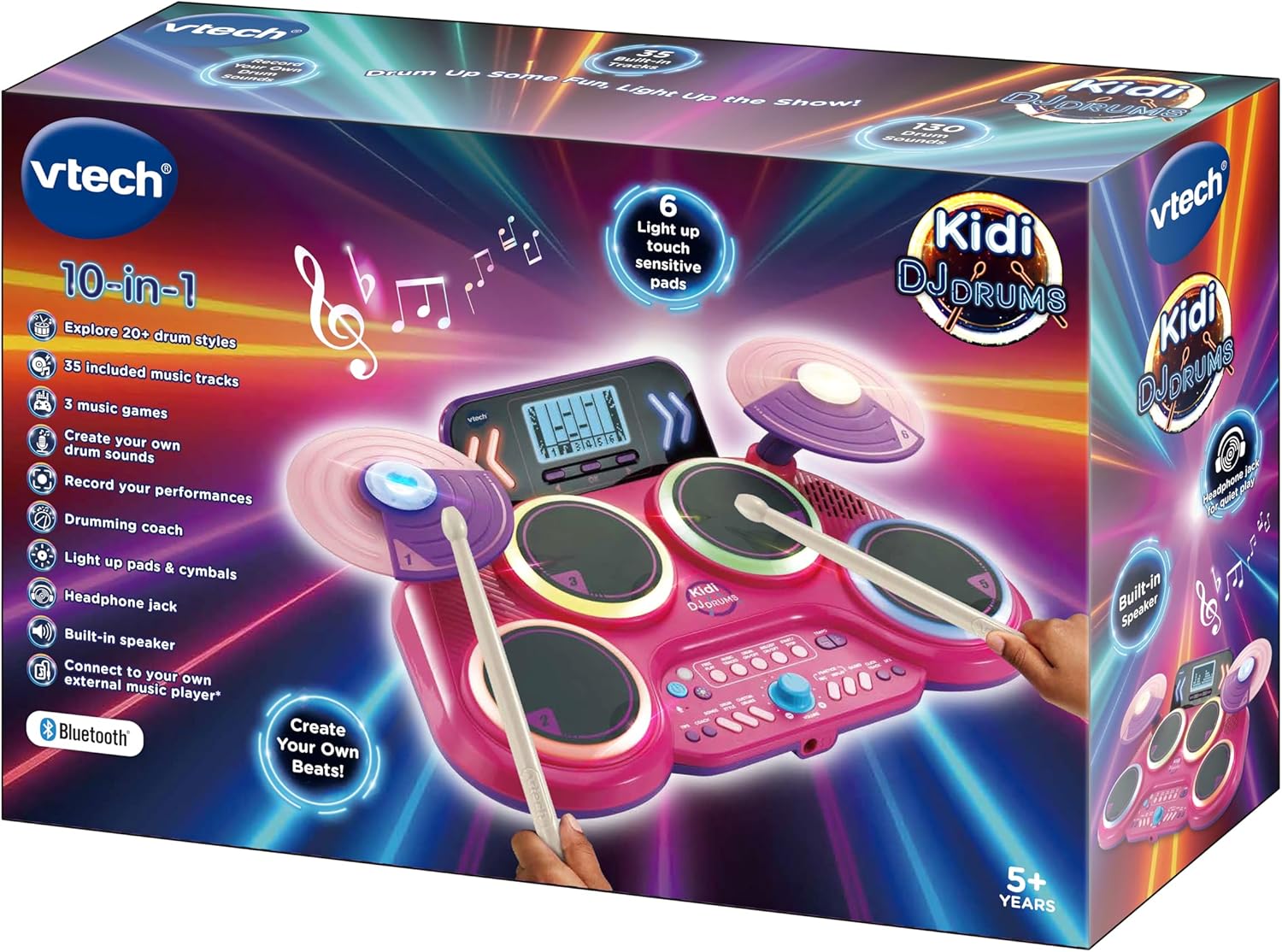 Thumbnail 5 de VTech Kidi DJ Drums Pink light-up electronic drum kit with Bluetooth and Coach Mode (ages 5+)