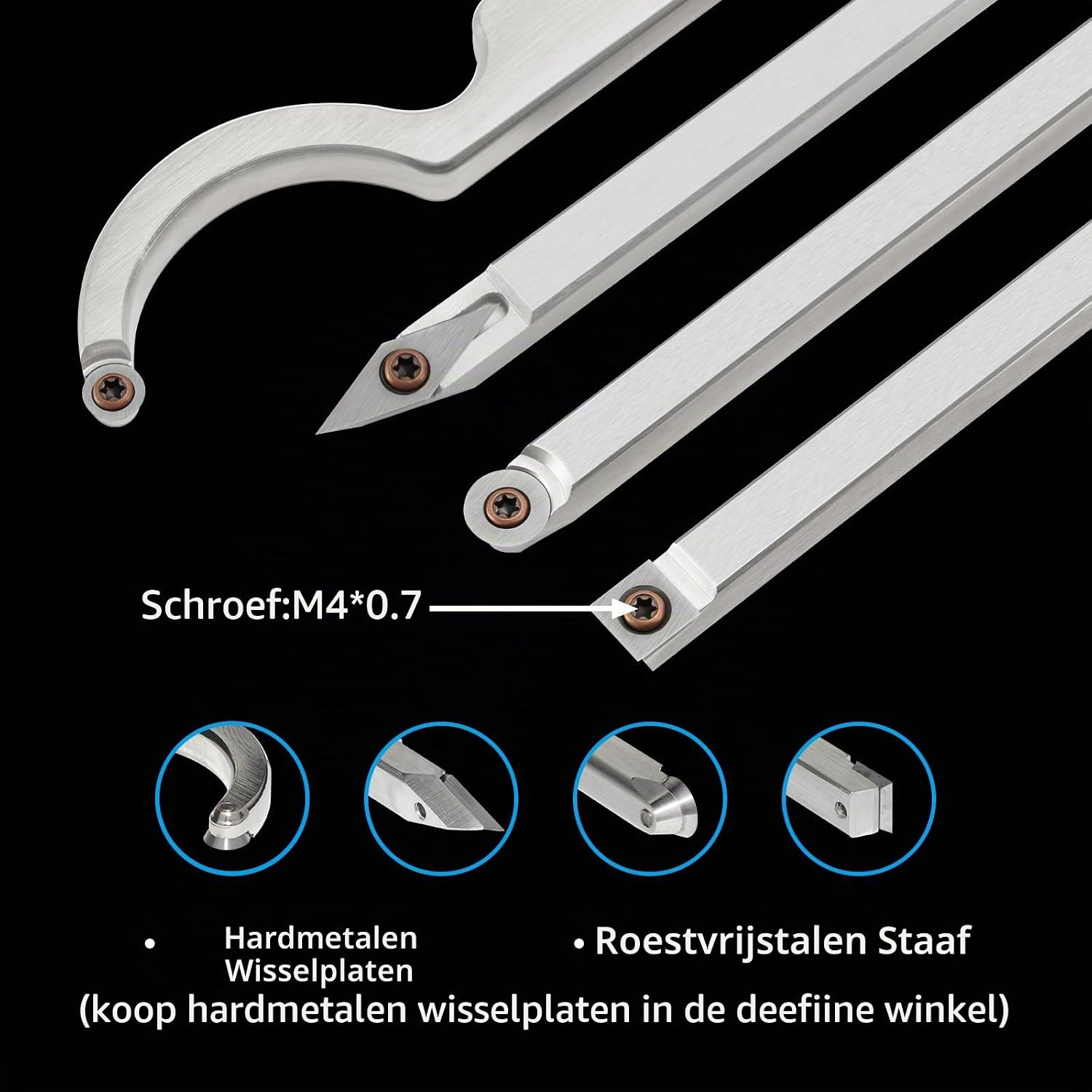 Thumbnail 3 de DEEFIINE W0404A houtdraaigereedschapsset van 46,5 cm met hardmetalen inzetstukken