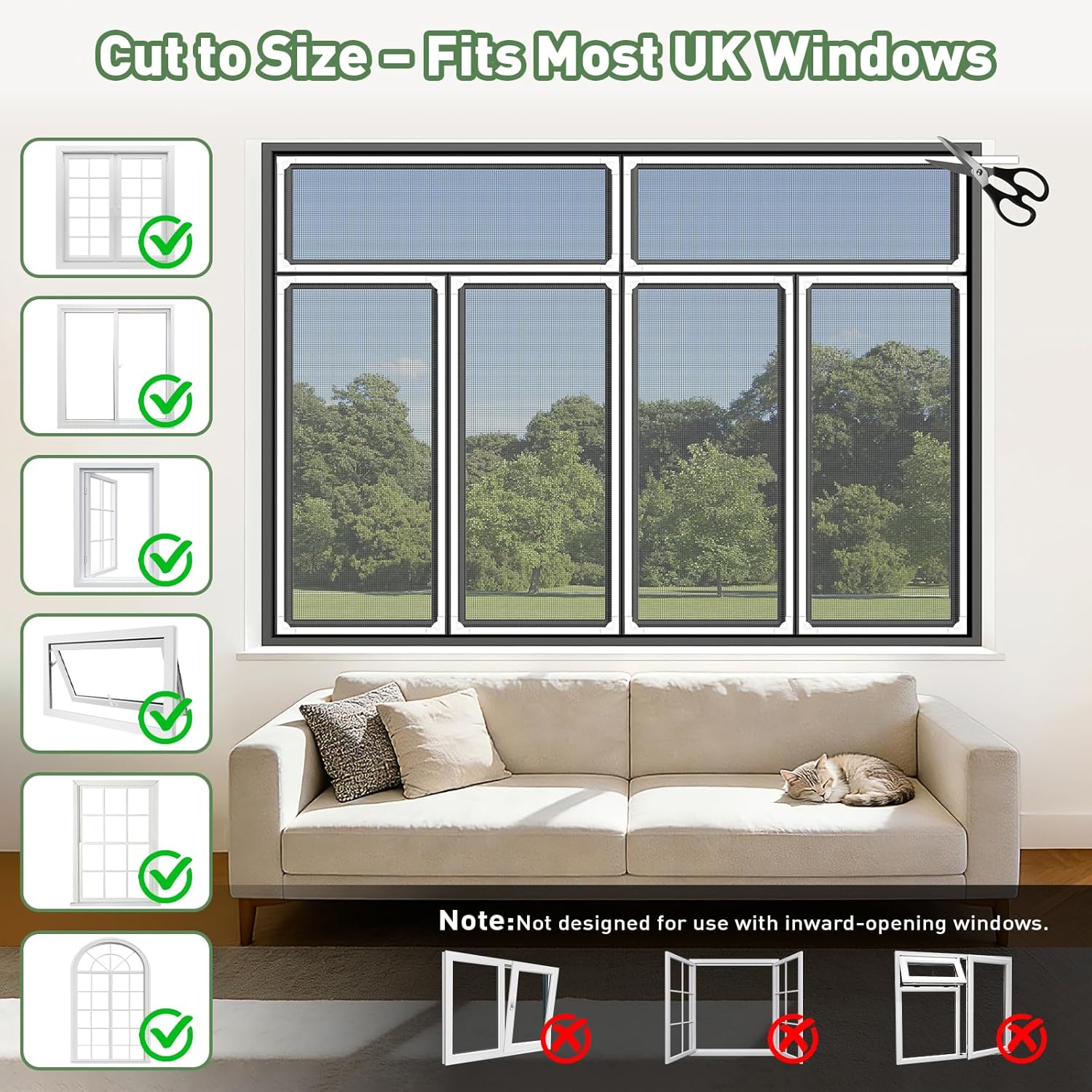 Thumbnail 1 de OWYR Magnetic Fly Screens for Windows Fit Max 151x180cm (DIY adjustable magnetic window net) – White frame, grey mesh