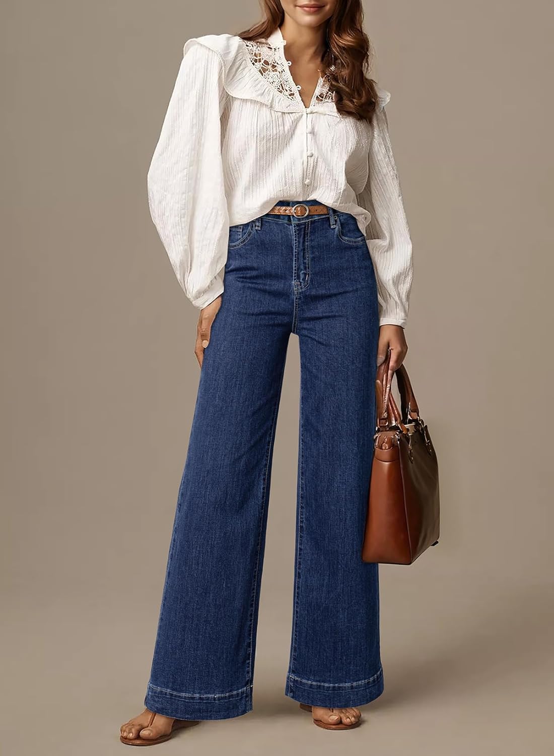Thumbnail 2 de DOKOTOO Women’s Casual High-Waisted Stretch Button Wide-Leg Jeans with Pockets
