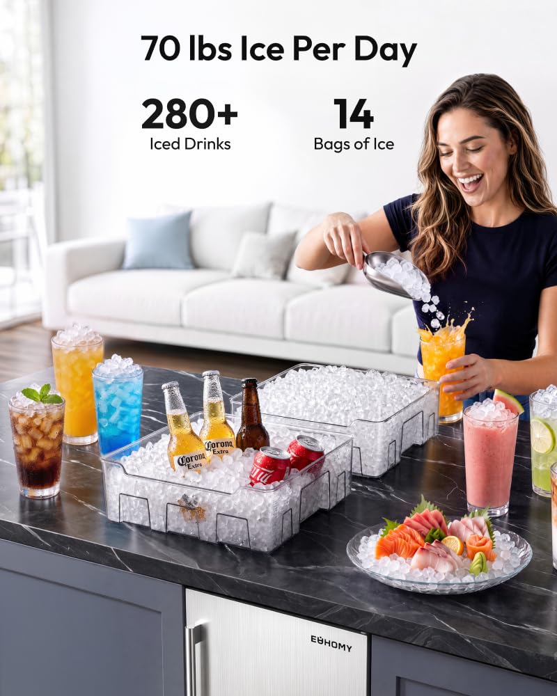 Detalle de EUHOMY CIM007-0814 Nugget Ice Maker, 70 lb/day, Dual Baskets & 24-Hour Timer