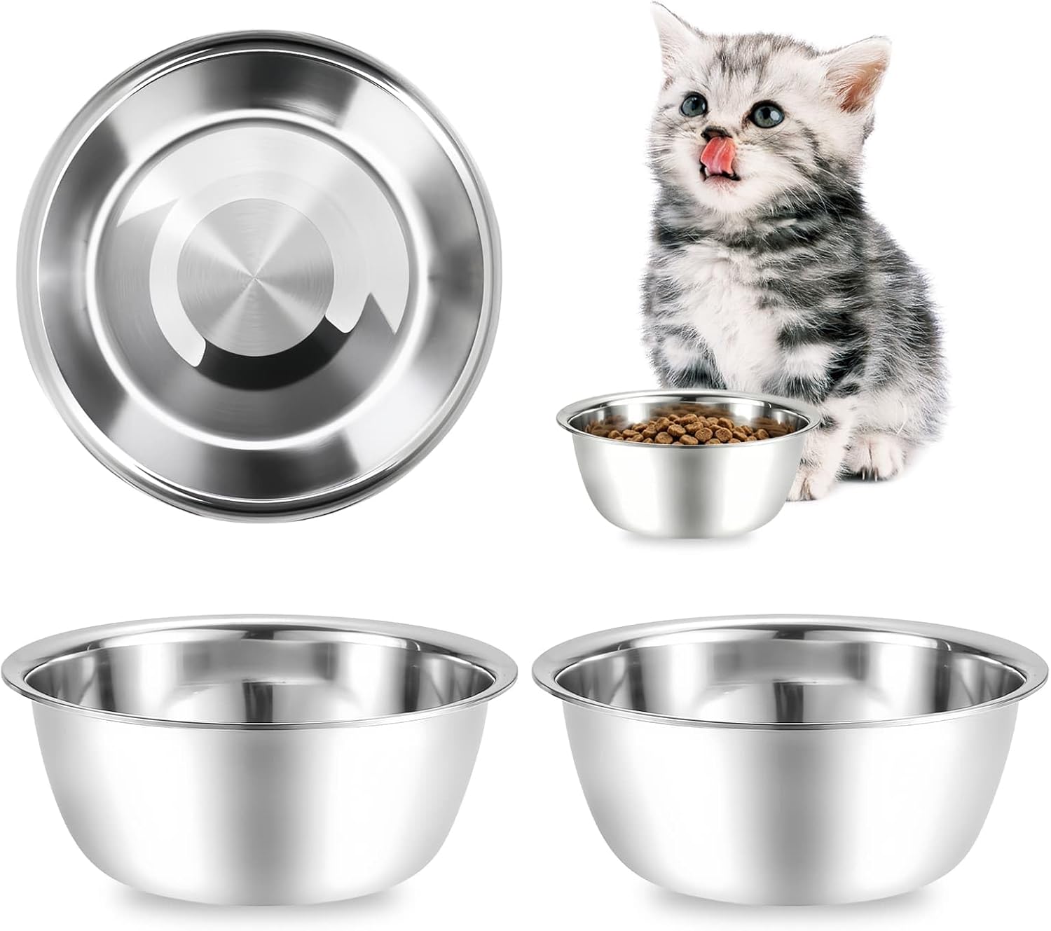 Thumbnail 6 de Elevated Cat Food Bowls 15° Tilted Stainless Steel Raised Feeding Bowls with Wooden Stand