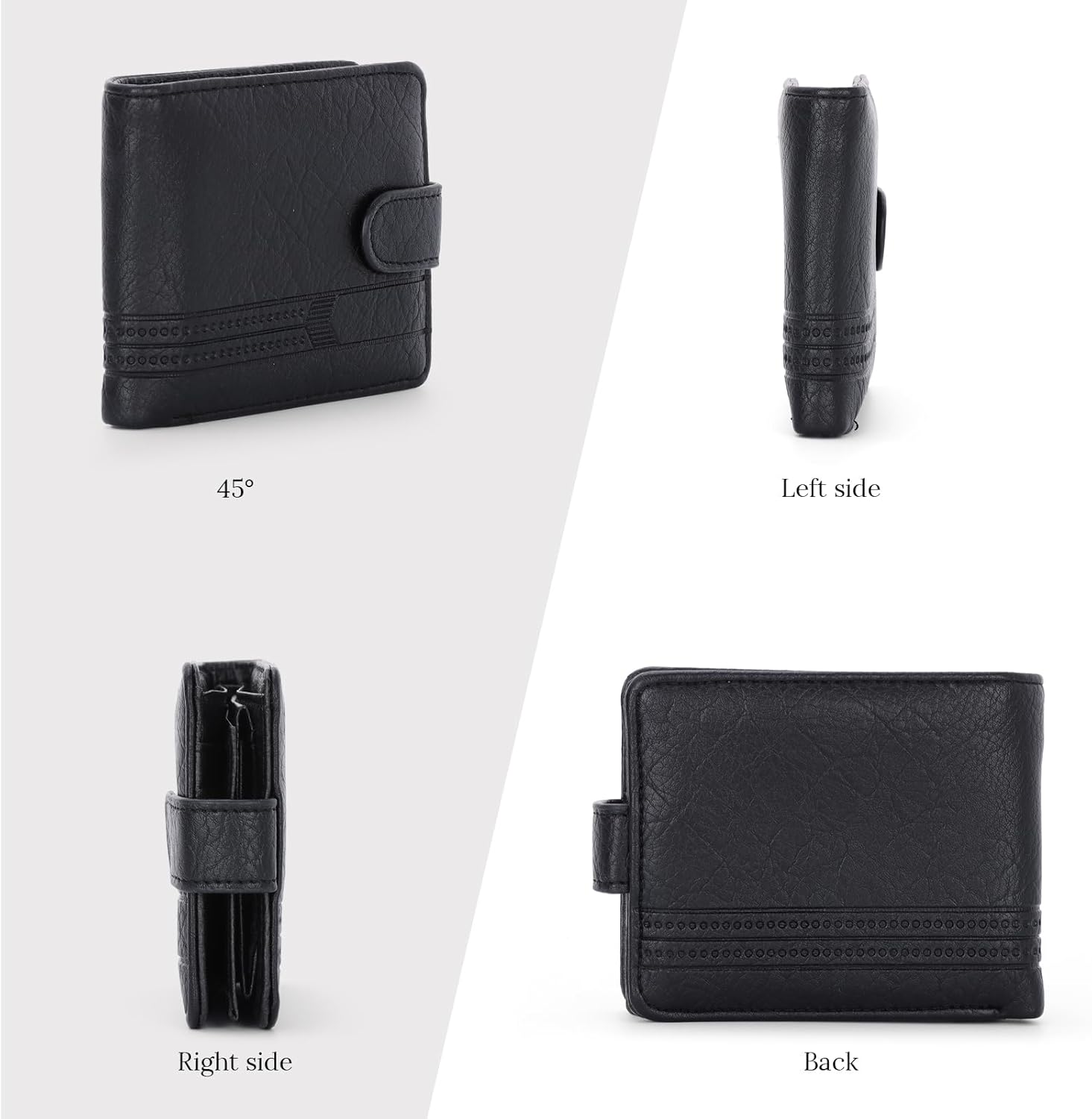 Detalle de BWBIKE Slim PU Leather Wallet for Men with 1 Zipper Compartment – A neat, practical bifold with dedicated coin, card and ID spaces