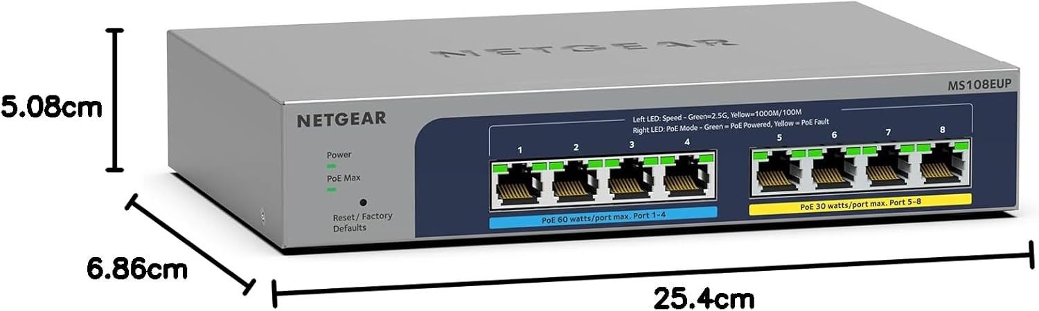 Thumbnail 5 de NETGEAR MS108UP 8-Port 2.5G Multi‑Gigabit PoE++ Switch (Ultra60, fanless, ProSAFE)