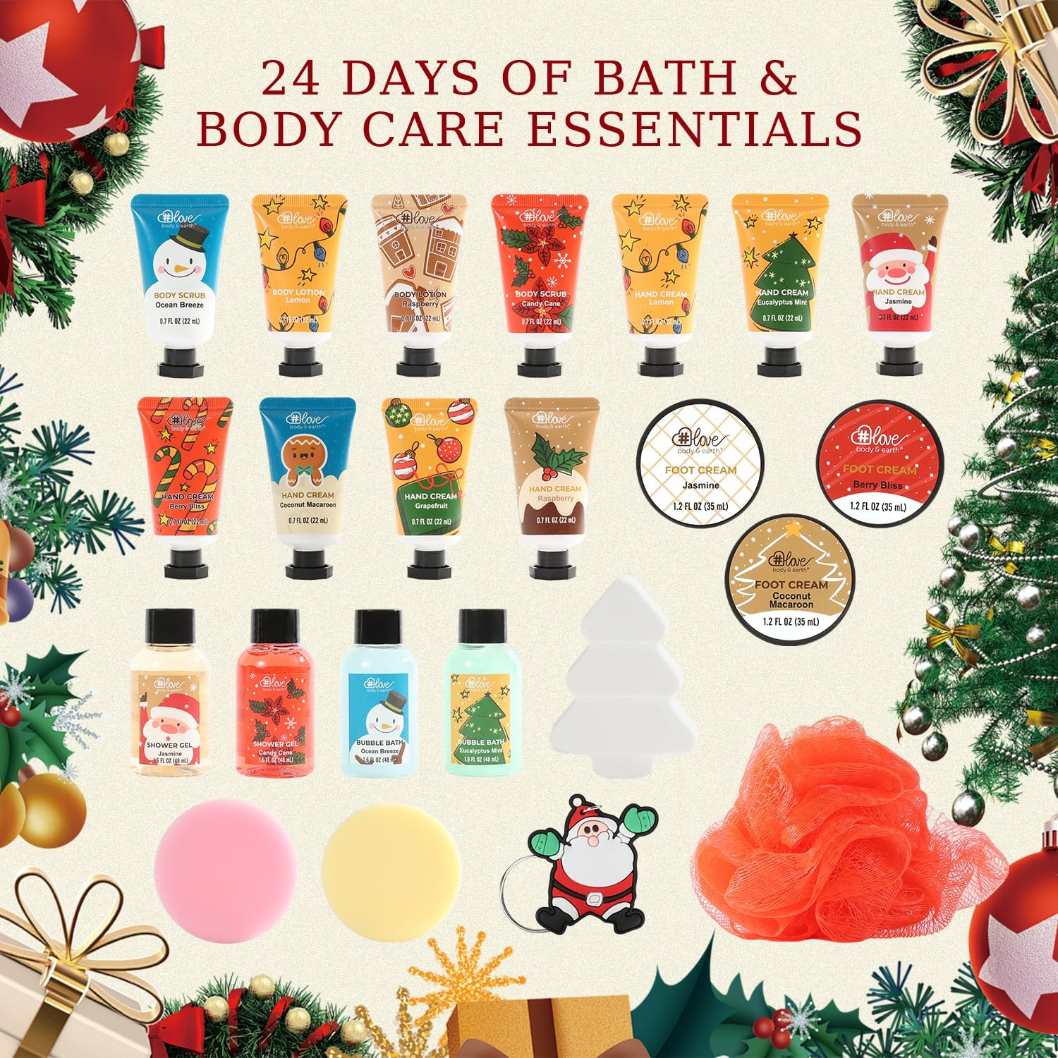Detalle de BODY & EARTH # LOVE 2026 Advent Calendar, 24-Day Bath & Body Gift Set