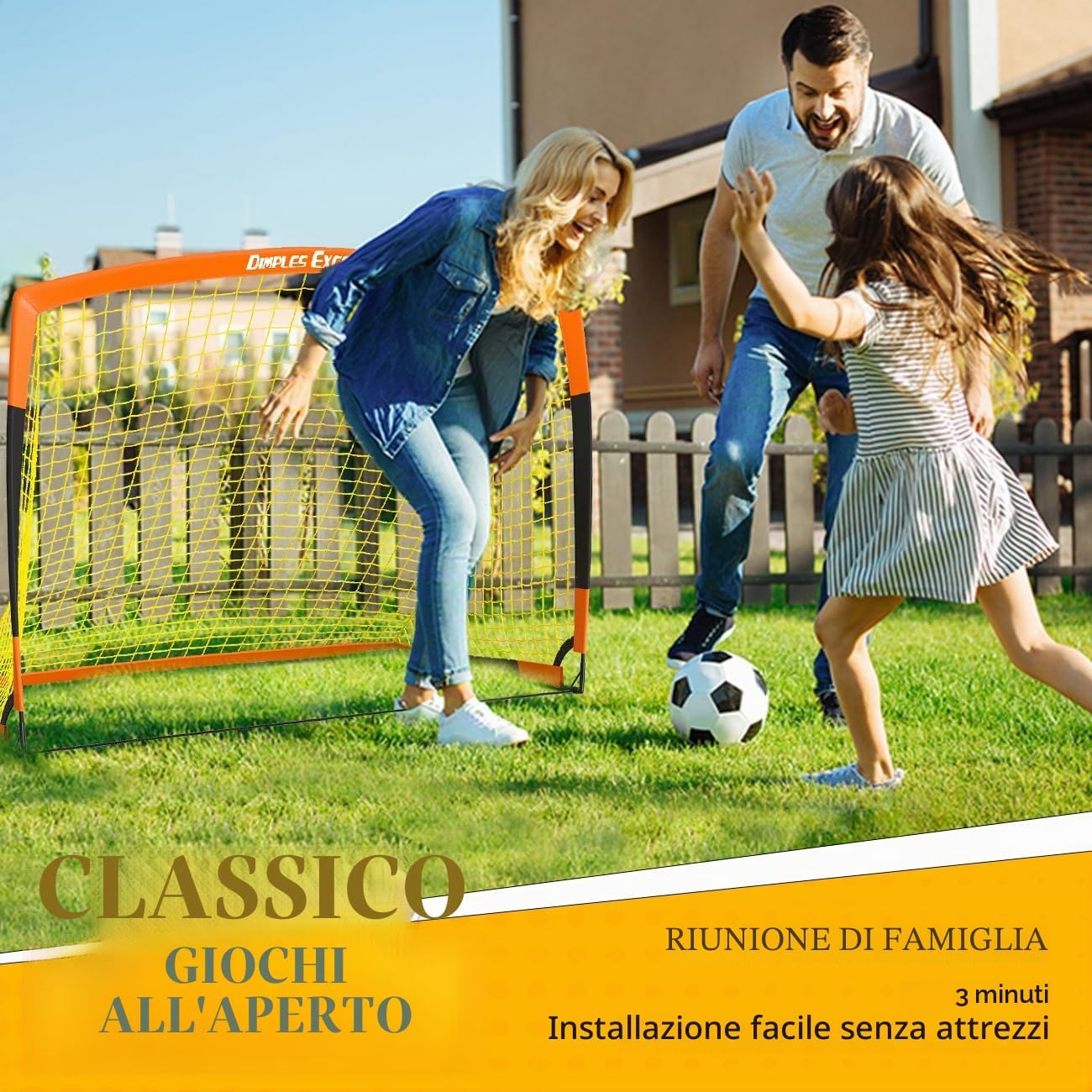 Thumbnail 6 de Dimples Excel Porta da Calcio Pieghevole – Rete da Giardino 120x90, 152x110, 213x152 cm (Opzione con Pallone, Bersaglio, Pompa e Coni)