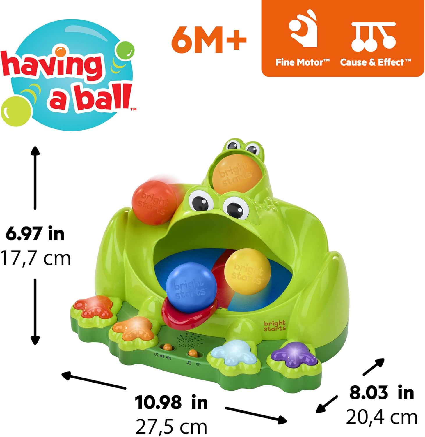 Detalle de Bright Starts Balle Grenouille Poppin' Ball – Jouet de Lancement et Rebond pour les tout-petits (6 mois et +)