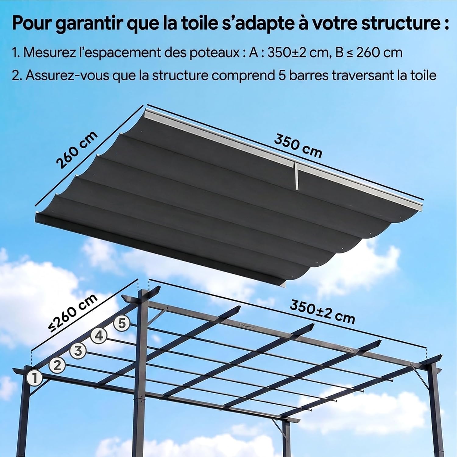 Thumbnail 3 de Outsunny 84C-372V01CG pergoladoek, donkergrijs polyester, 350 x 260 cm