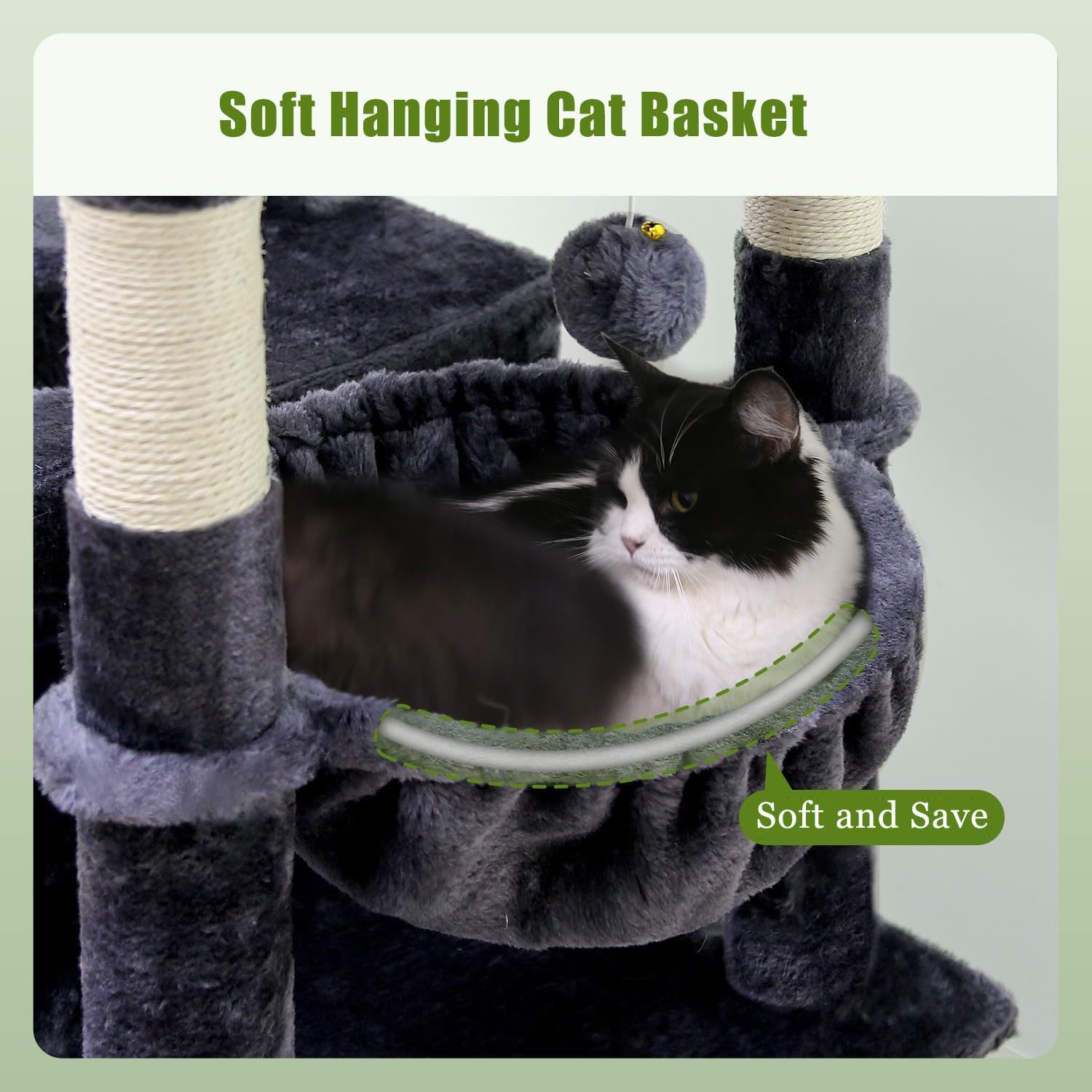 Detalle de Globlazer Arbre à Chat XXL — 183 cm pour Gros Chats (Maine Coon, British Shorthair, Ragdoll) avec Casette, Panier et Grandes Plates-formes