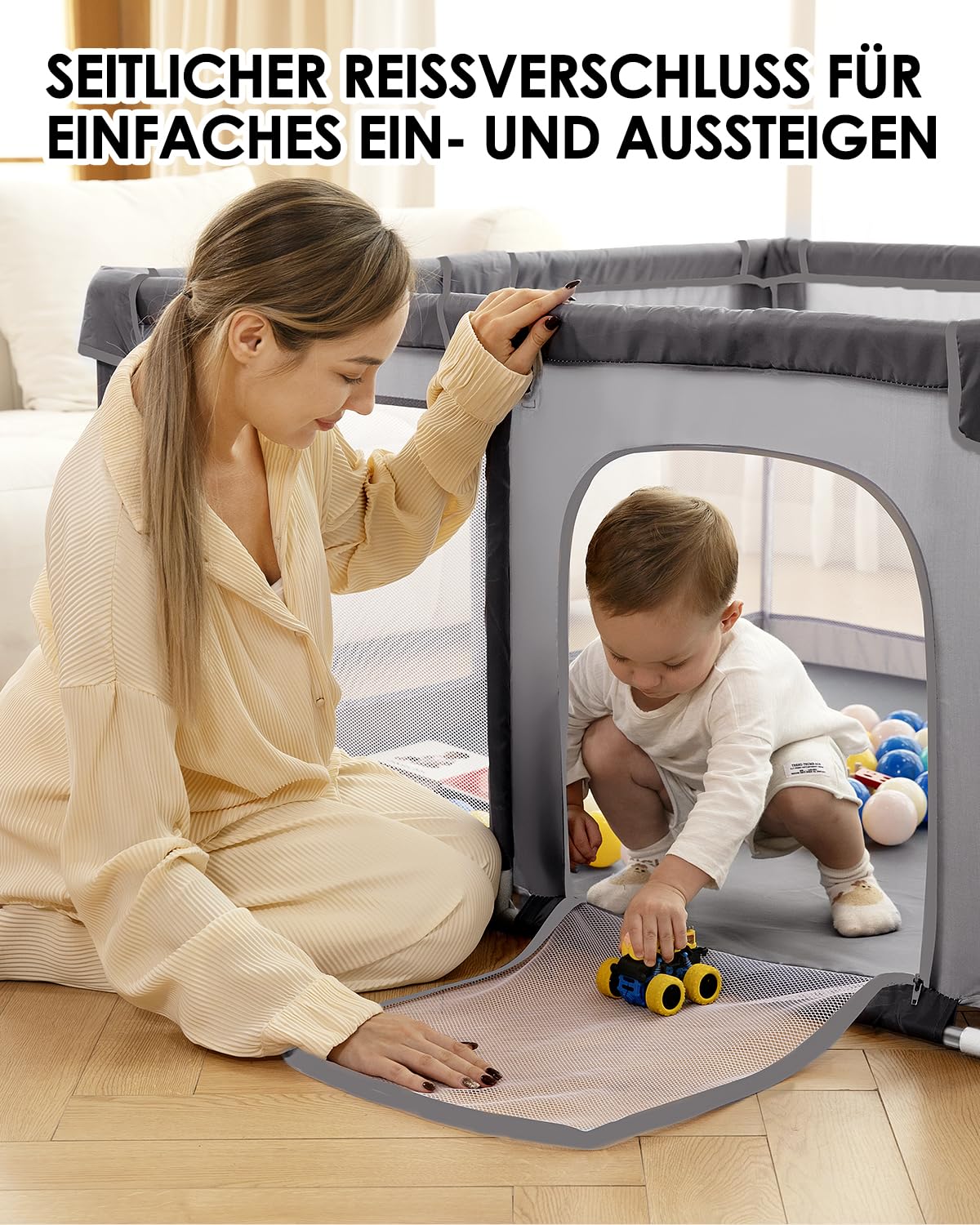 Thumbnail 4 de derimkcoa Laufstall Baby – Großer, tragbarer Laufgitter 150x180x66 cm, Grau