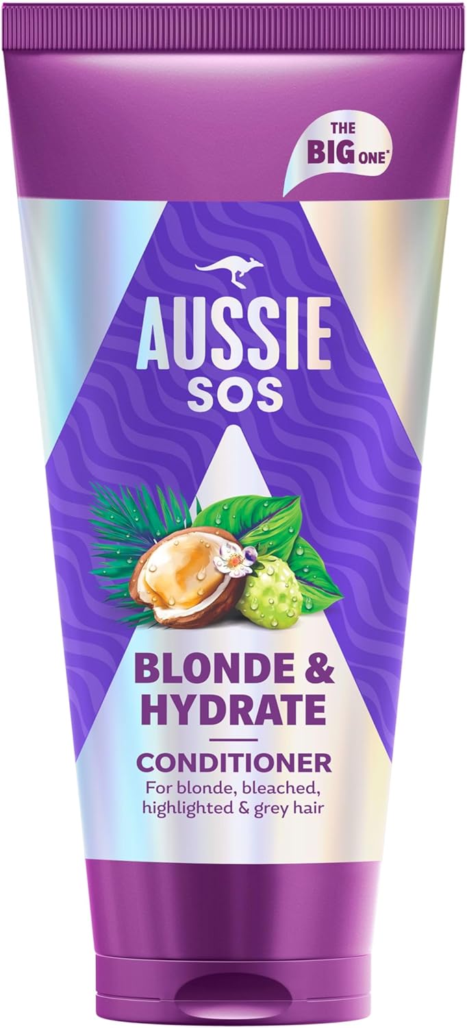 Detalle de Aussie SOS Blonde & Hydrate Après-Shampooing 350ml – Hydratation et Démêlage pour Cheveux Blonds, Décolorés ou Gris